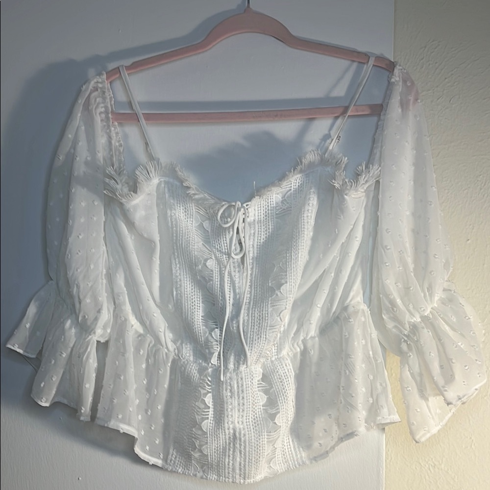 Fashion Nova Sheer White Lace Top